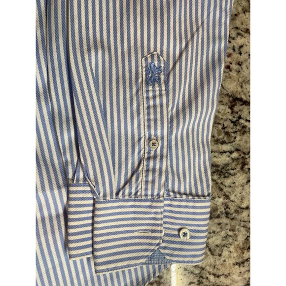 Bugatchi Uomo Button Up Dress Shirt 15 32/33 Blue White Stripe Corpcore Preppy - Picture 9 of 9